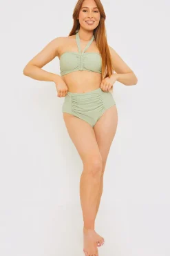 Control Ruched Detail High Waisted Bikini Bottom|In the Style Sale