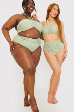 Control Ruched Detail High Waisted Bikini Bottom|In the Style Sale