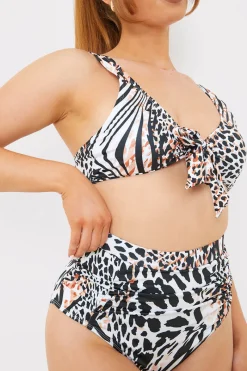 Control Ruched Detail Leopard Print High Waist Bikini Bottom|In The Style Outlet