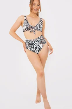 Control Ruched Detail Leopard Print High Waist Bikini Bottom|In The Style Outlet