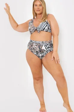 Control Ruched Detail Leopard Print High Waist Bikini Bottom|In The Style Outlet