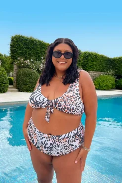 Control Ruched Detail Leopard Print High Waist Bikini Bottom|In The Style Outlet