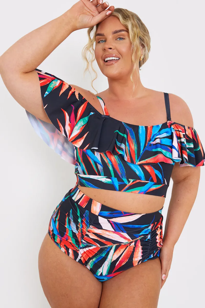 Control Ruched Detail Palm Print Bikini Bottom|In the Style