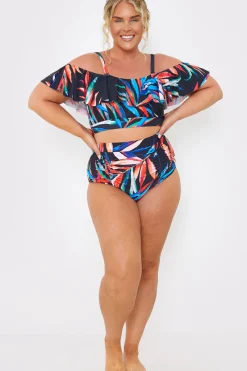 Control Ruched Detail Palm Print Bikini Bottom|In the Style