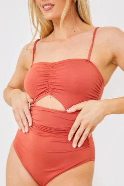 Control Ruched Front Cut Out Swimsuit|In the Style Outlet