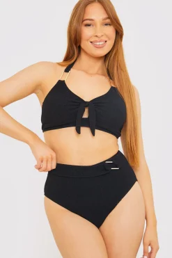 Control Textured Gold Bar Detail High Waisted Bikini Bottom|In the Style Best