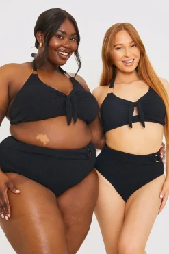 Control Textured Gold Bar Detail High Waisted Bikini Bottom|In the Style Best