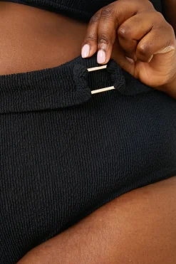 Control Textured Gold Bar Detail High Waisted Bikini Bottom|In the Style Best
