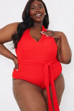 Control Textu Halter Neck Belted Swimsuit|In the Style Online