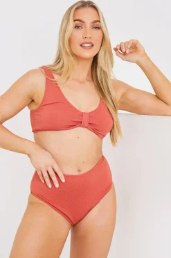 Control Textured High Waist Bikini Bottoms|In the Style Outlet