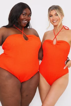 Control Textured Keyhole Front Halter Neck Swimsuit|In the Style Outlet