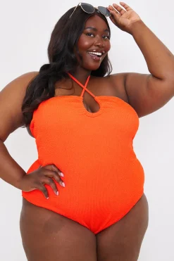 Control Textured Keyhole Front Halter Neck Swimsuit|In the Style Outlet