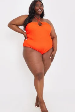 Control Textured Keyhole Front Halter Neck Swimsuit|In the Style Outlet