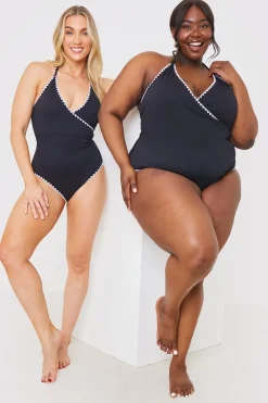 Control Whipstitch Trim Wrap Front Swimsuit|In the Style Outlet