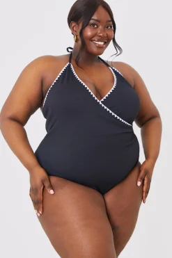 Control Whipstitch Trim Wrap Front Swimsuit|In the Style Outlet