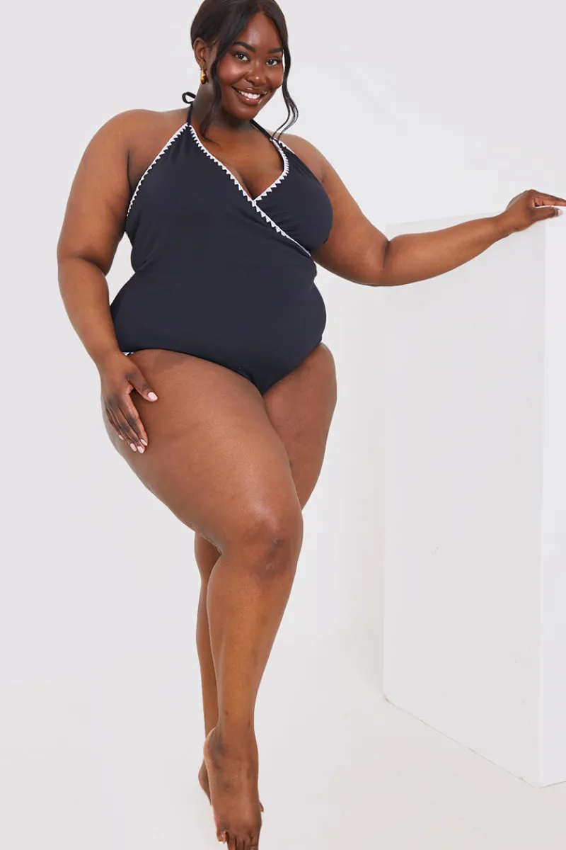 Control Whipstitch Trim Wrap Front Swimsuit|In the Style Outlet