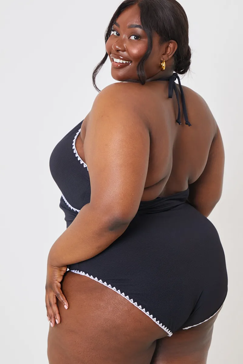 Control Whipstitch Trim Wrap Front Swimsuit|In the Style Outlet