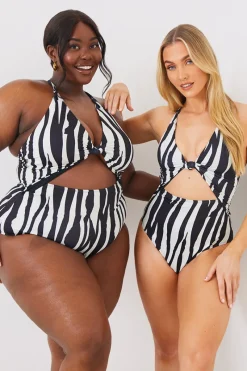 Control Zebra Print Knot Detail Cut Out Swimsuit|In the Style Best