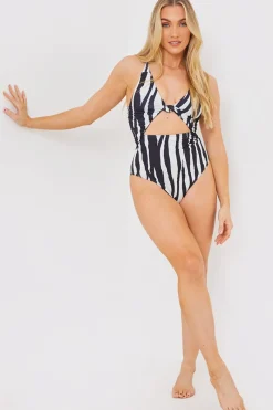 Control Zebra Print Knot Detail Cut Out Swimsuit|In the Style Best