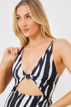 Control Zebra Print Knot Detail Cut Out Swimsuit|In the Style Best