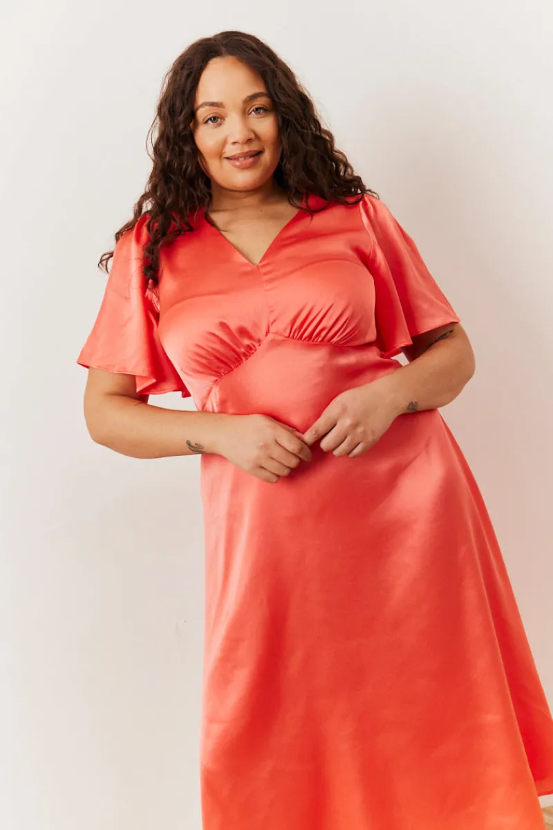 Satin Flutter Sleeve Midaxi Slip Dress|In The Style