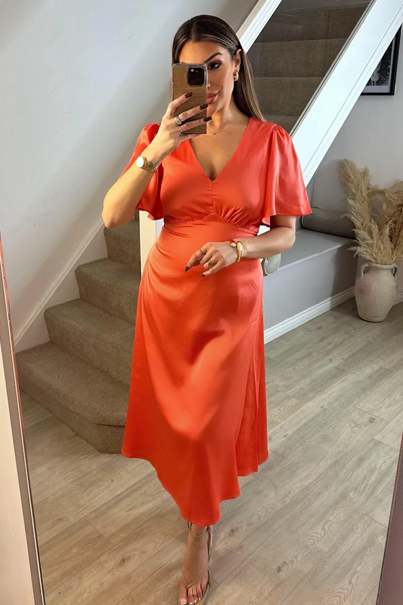 Satin Flutter Sleeve Midaxi Slip Dress|In The Style