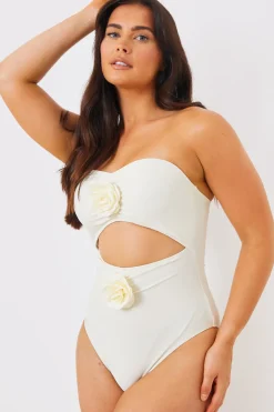 Corsage Detail Bandeau Swimsuit|In the Style Online