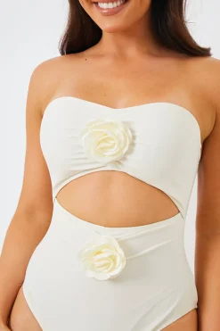 Corsage Detail Bandeau Swimsuit|In the Style Online