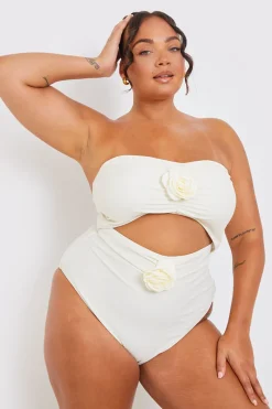 Corsage Detail Bandeau Swimsuit|In the Style Online
