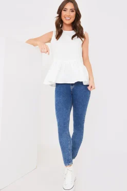 Cotton Sleeveless Peplum Blouse|In The Style Sale