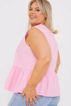 Cotton Sleeveless Peplum Blouse|In The Style Sale