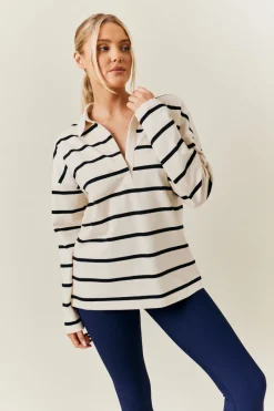 Cream & Black 90's Stripe Long Sleeve Rugby Shirt|In The Style Best