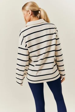 Cream & Black 90's Stripe Long Sleeve Rugby Shirt|In The Style Best