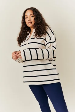 Cream & Black 90's Stripe Long Sleeve Rugby Shirt|In The Style Best