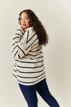 Cream & Black 90's Stripe Long Sleeve Rugby Shirt|In The Style Best