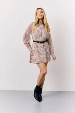 Geometric Print Chiffon High Neck Mini Swing Dress|In the Style Outlet