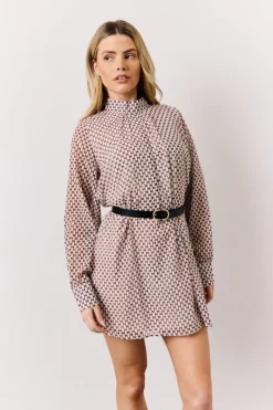 Geometric Print Chiffon High Neck Mini Swing Dress|In the Style Outlet