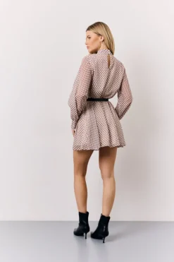 Geometric Print Chiffon High Neck Mini Swing Dress|In the Style Outlet