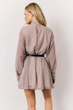 Geometric Print Chiffon High Neck Mini Swing Dress|In the Style Outlet