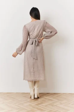 Cream Geometric Print Chiffon Balloon Sleeve Wrap Midi Dress|In the Style Online