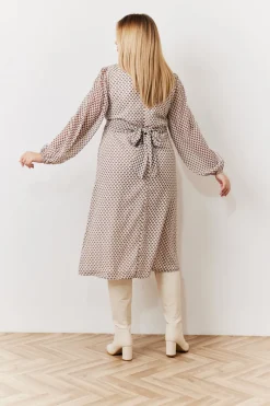 Cream Geometric Print Chiffon Balloon Sleeve Wrap Midi Dress|In the Style Online