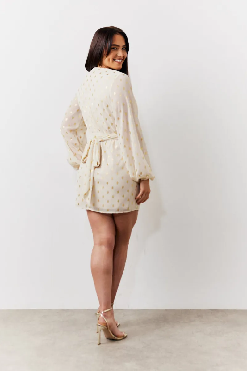 Gold Fleck Detail Belted Mini Dress|In the Style Clearance