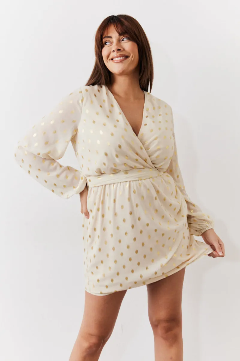 Gold Fleck Detail Belted Mini Dress|In the Style Clearance