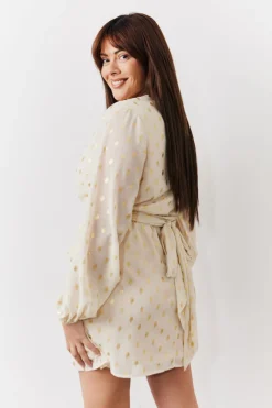 Gold Fleck Detail Belted Mini Dress|In the Style Clearance