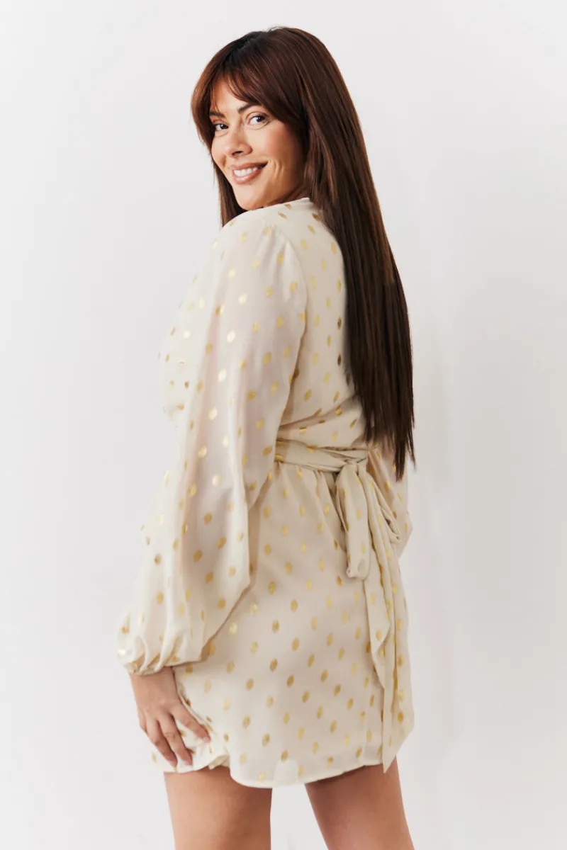 Gold Fleck Detail Belted Mini Dress|In the Style Clearance