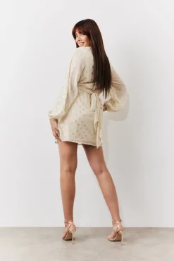 Gold Fleck Detail Belted Mini Dress|In the Style Clearance