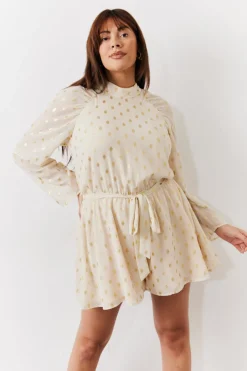 Gold Fleck Detail High Neck Belted Playsuit|In the Style Online