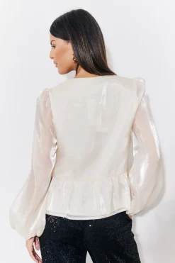 Organza Tie Front Puff Sleeve Top|In the Style Sale