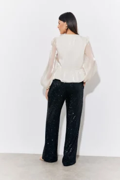 Organza Tie Front Puff Sleeve Top|In the Style Sale