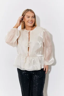 Organza Tie Front Puff Sleeve Top|In the Style Sale